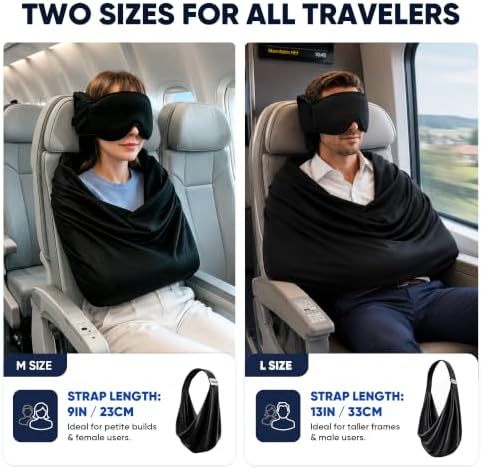 Avernio Travel Pillow with Eye Mask, 3-in-1 Airplane Sleep Support Travel Essentials for Comfort, Portable Sleep System with Neck Support Head Strap, Sleeper Hold for Flight Car Train (M Size) - Image 5