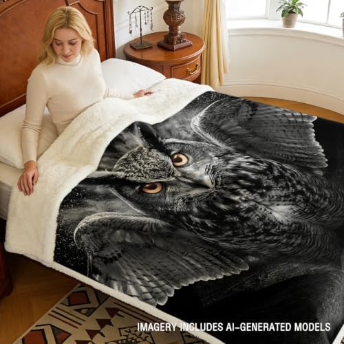 Gothic Owl Blanket Dark Aesthetic Sherpa Throw for Couch Living Room Decor, Mystical Animal Design, 50x60 Inches Soft Fuzzy Cozy Animal Black Blanket for Home Styling - Image 3