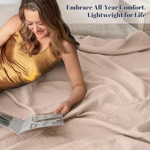 PHF 100% Cotton Muslin Blanket for Adults, Twin XL 66"X90", Dusty Pink - Image 2