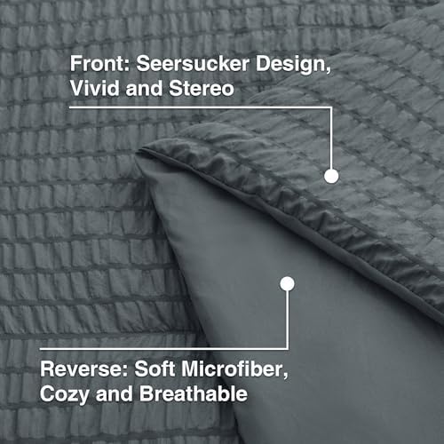 Seersucker Charcoal Grey Twin XL Comforter Set, 5-Piece Bed in a Bag - Image 4
