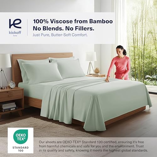 Kickoff Viscose Bamboo Sheets Split King Size 5-pc 100% Organic Bamboo Viscose Bed Cooling Sheets Split King Size Set Cool Bedding for hot Sleepers Sheet Set - Gift Ready Packaging (Sage Green, SK) - Image 4