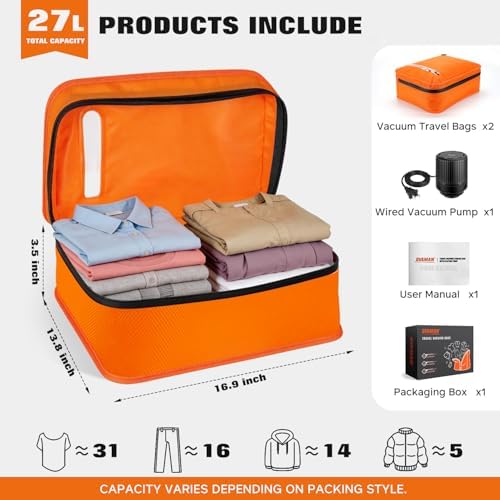 Vacuum Bags for Travel with Wired Pump, Travel Compression Bags for Clothes, 180° Open Zipper, Save 80% Space, IP68 Waterproof Travelpack Vacuum Kit for Luggage, Suitcase, Home Storage (2 Pack + Pump) - Image 7