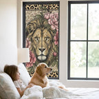 Window Privacy Film Frosted, Lion Print Static Cling Door Window Covering, Vintage Peony Flower Chic Wild Animals Texture UV Blocking Windows Film for Office, Hotel, Bedroom, 29.5 x 78.7 Inches - Image 2