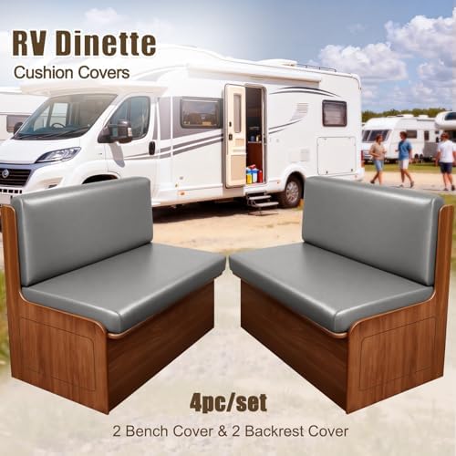 SearchI PU Leather RV Dinette Cushion Covers, Stretch Camper Cushion Slipcovers for Travel Trailer Couch RV Booth Seat, Replacement Camper Chair Protector(2 Backrest Cover & 2 Bench Cover, Grayish) - Image 5