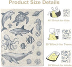 Vintage Ocean Animals Throw Blanket, Lightweight Warm Nautical Flannel Blanket with Dolphin Turtle Whale Octopus, Home Decor and Gifts, Soft Cozy Blankets for Women Kids, 50"x60" for Bed Couch Travel - Image 3