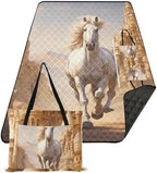 Camp Blanket Water-Resistant Camping Blanket Packable 80"X60" for Kids Picnic Items, Horse White by famyily