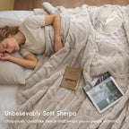 PHF Soft Sherpa Fleece Blanket Twin, Tufted Jacquard, 01-Oak - Image 2