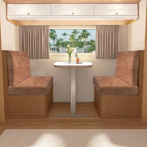 molasofa Leather Like RV Dinette Cushion Covers, RV Booth Seat Cover Stretchable Camper Cushion Couch Covers Washable Slipcovers for RV Camper Car Bench (2 Bench Cover & 2 Backrest Cover, Brown-06) - Image 2
