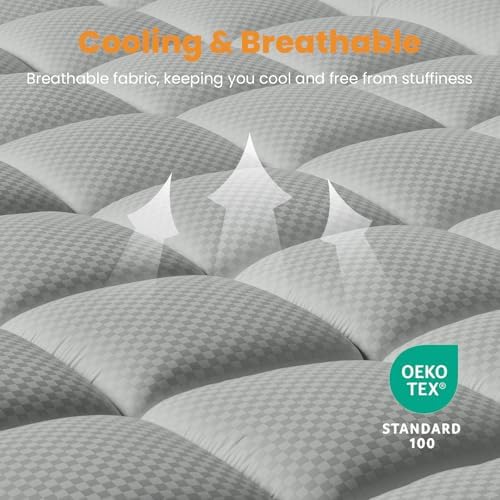 MATBEBY Twin Size Mattress Pad - Cooling Breathable Mattress Topper, Quilted Fitted Mattress Protector, Pillow Top Mattress Cover with 8-21" Deep Pocket, Machine Washable, Light Grey, 39x75 Inches - Image 2