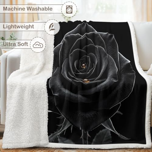 Black Rose Sherpa Blanket Romantic Gift Throw Blanket for Women Soft Warm Cozy 50x60 Inches Dark Aesthetic Floral Design Bedroom Couch Decor Gift for Birthday Anniversary Housewarming - Image 6
