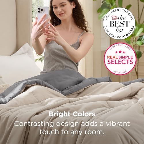 Bedsure Comforter Duvet Insert Queen - Bed Comforter Quilted, Beige/Grey - Image 7
