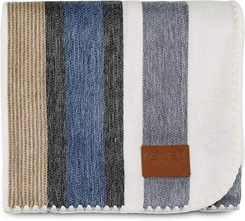 QISU Alpaca Wool Blanket Throw | Large, Beautiful, Warm, Stripe | 85 x 65 inches | Ultra-Soft, Hypoallergenic and Breathable | Non-Itchy or Scratchy Fabric (Brown Blue Grey White) by QISU