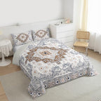 Erosebridal Vintage Floral King Bedding Set - Aztec Flower Boho Comforter Set for Kids Adults | Farmhouse Flowers Quilt | Beige Brown Blue Aesthetic Bedroom Decor with 2 Pillowcases - Image 5
