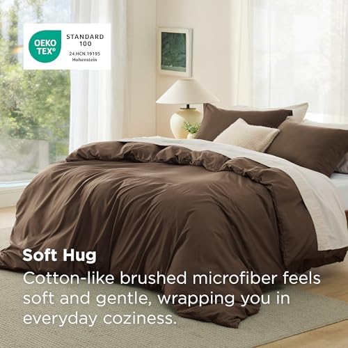 Bedsure Duvet Cover Full Size, 3Pcs Double Brushed Bedding Set, Dark Brown - Image 2