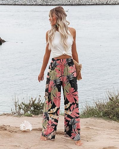Angerella Womens Elastic High Waisted Palazzo Pants Casual Wide Leg Long Lounge Pant Trousers with Pocket - Image 2