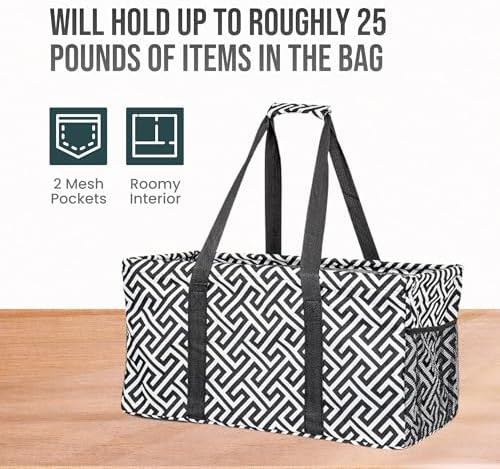 Extra Large Utility Tote Bag - Oversized Collapsible Beach Bag - Geo Black - Image 5