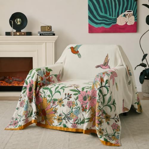 Boho Throw Blanket, 100% Soft Cotton Floral Quilt, Twin 60"x 80" - Image 4