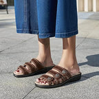 Women's Comfort Leather Slides Lightweight Flat Sandals Cute Slip On Casual Walking Slippers - Image 2