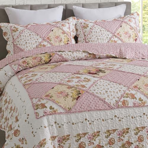 Travan 3-Piece Quilt Set Quilted Bedspread Lightweight Coverlet Set Garden Style Floral Printed Oversized Quilted Bedding Set with Shams for All Season, Exquisite, Queen Size - Image 3