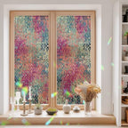 Window Privacy Film Static Cling, Colorful Geometric Decorative Stained Glass Window Film for Sliding Patio Doors/Living Room Glass Doors, Modern Boho Blocks Abstract Art 29.5 x 78.7 Inches - Image 3