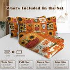 BlessLiving Fall King Size Quilt Set: Soft Microfiber Lightweight Skeleton Pumpkin Grid Pattern Quilt Set 3 Piece Autumn Bedspread Coverlet for Halloween Bedroom Living Room Decor - Image 6
