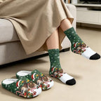 Jeiento Winter Fuzzy Slipper and Crew Socks for Women,Adult Slip-on Close Toe House Slipper,Flat Comfort home Slides - Image 3