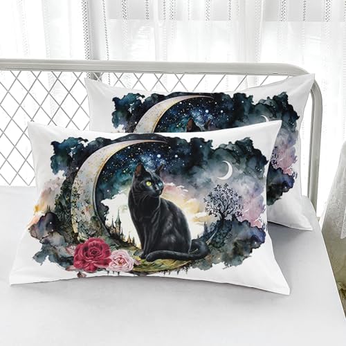 Nttopship Black Cat Comforter Set for Adults 3Pcs,Moonlit Night Cat Bedding Twin Size Soft Warm Bedding for All Season Room Decor with 1 Comforter and 2 Pillow Case - Image 4