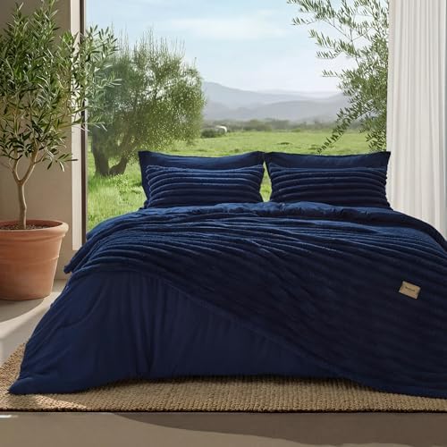 Bedsure 2-in-1 Comforter Set with Detachable Fleece Blanket, Navy Blue Full by BEDSURE