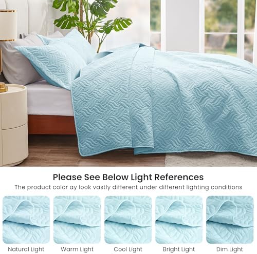 Love's cabin Oversized King Quilt Set, Soft Bedspread Comforter, Light Blue - Image 5