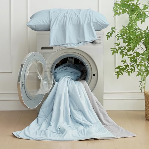 Cozy Bliss Cooling Comforter for Hot Sleepers Queen Size, Gray Blue - Image 5
