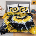HOSIMA Yellow Abstract Tie Dye Spiral Boho Quilt King with 2 Pillowcases. - Image 3