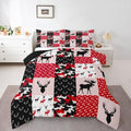 Erosebridal Boys Camo Comforter Set, Deer Silhouette Bedding Set King for Kids Teens Adult, Black White Red Camouflage Quilted Comforter Antlers Grid Checkered Down Comforter with 2 Pillow Cases by Erosebridal