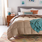Linenspa All-Season Down Alternative Comforter, Sand/Mocha, King - Image 3