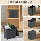 COSYLAND Collapsible Fabric Ottoman Footrest with Storage - Folding Foot Stool Furniture with Handles - Toy Chest Linen Gray - 16.5x16.5x10.6in - Charcoal - Image 6