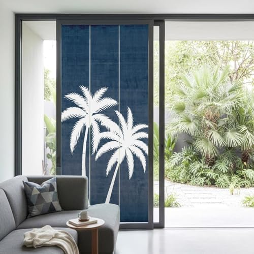 Window Privacy Film Frosted, Navy Blue Palm Trees Non-Adhesive Static Cling Window Tint, Summer Coastal Tropical Botanical Insulated Windows Frosted Films for Living Room, 35.4 x 78.7 Inches - Image 2