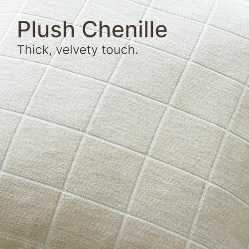 Decorative Chenille Plaid Boho Throw Pillow Covers Beige 22x22 Set of 2 - Image 3