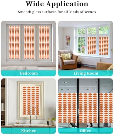 Window Privacy Film Frosted, Orange Boho Static Cling Door Window Covering, Middle Century Geometric Abstract Art UV Blocking Windows Film for Office, Hotel, Bedroom, 29.5 x 78.7 Inches - Image 7