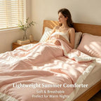 100% Cotton Summer Comforter,Ultra Soft Breathable Lightweight Quilt,Machine Washable for Hot Sleepers&Travel. (Pink, XXL(71''×78'')) - Image 2