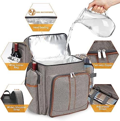 Picnic Backpack for 4, Insulated Cooler Bag with Blanket, BrushedKhaki - Image 3