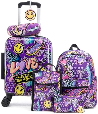 16’’ Kid’s Luggage Set with Spinner Wheels, Hardside with Suitcases,6 Piece by Rosamo
