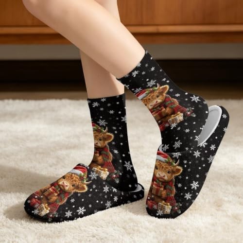 Jeiento Winter Fuzzy Slipper and Crew Socks Warm Winter Shoes Lightweight Soft Cushion House Slipper Bedroom Shoes - Image 2