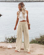 Angerella Womens Elastic High Waisted Palazzo Pants Casual Wide Leg Long Lounge Pant Trousers with Pocket - Image 2