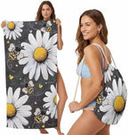Beach Towel Bag 2 in 1 Daisy Flower Bath Pool Towels Backpack Bee Love Heart Absorbent Beach Towel Soft Quick Dry Lightweight Packable Towels Drawstring Bag for Travel Camping Sports Yoga Gym Picnic by Unknown