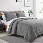 Love's cabin Quilts for Full Bed Grey Bedspreads Bedding Set - Summer Lightweight Bedspread Comforter - Coin Pattern Bedding Coverlet for All Season - 3 Pieces (1 Quilt, 2 Pillow Shams) - Image 2