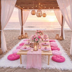 Beeveer 71x150'' Extra Large Outdoor Picnic Blanket with Pink Table Runner 12 Napkins and 12 Pink Floor Pillow Cushions for Picnic Party Camping Wedding Bachelorette Birthday Baby Shower Decor - Image 4