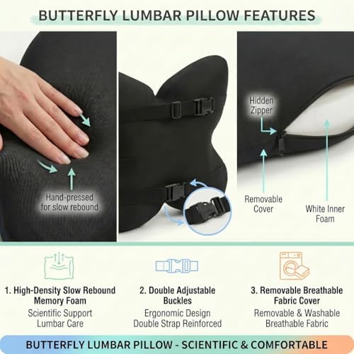 Butterfly Lumbar Support Pillow for Car and Chair, Gray - Image 5