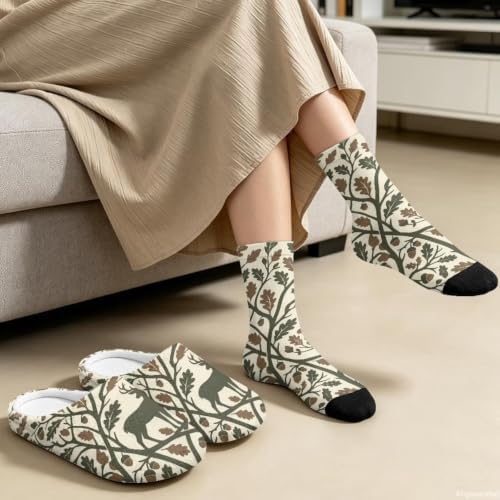 Womens Fuzzy Slipper with Socks Warm Cozy House Slipper and Socks Set Plush Winter Shoes for Indoor - Image 4
