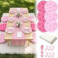 Beeveer 91 x 71'' Extra Large Outdoor Picnic Blanket with Pink Table Runner 6 Napkins and 6 Pink Floor Pillows Cushions for Picnic Party Camping Wedding Bachelorette Birthday Baby Shower Decor by Beeveer