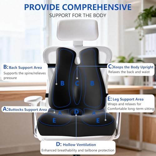 Lumbar Support Pillow for Office Chair,Seat Cushion with Back Support,Office Chair Cushion for Tailbone Pain,Sciatica and Hemorrhoid Relief (Black) - Image 2