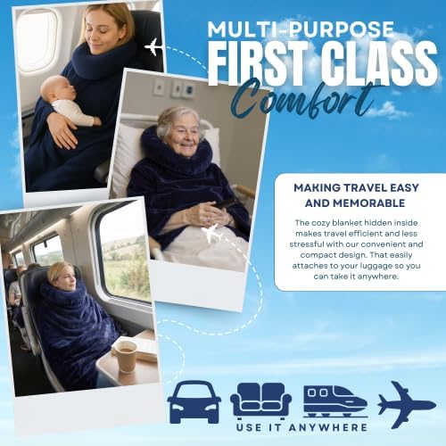Travel Pillow with Built-In Blanket Memory Foam Neck Pillow for Airplane Travel, Flight Pillow with Blanket Portable Airplane Pillow for Adults Compact Travel Neck-Pillow for Plane, Car & Long Flights - Image 5